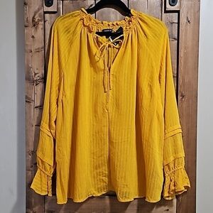 Torrid Yellow Stripe Boho Peasant Top Size L/12 NWT